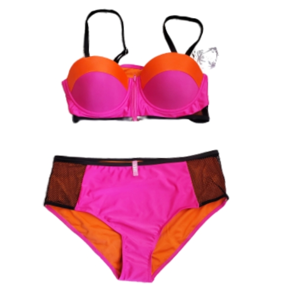 SEXY ☆ NEON ☆ COLORBLOCK ☆ ZIP FRONT BIKINI ☆ NWT - Picture 2 of 8